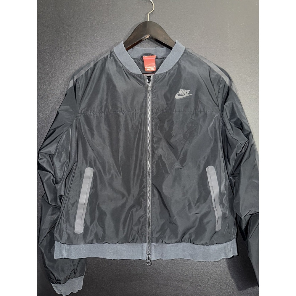 Nike Jacket Womens L Black Bomber Lightweight Windbreaker NSW Tech Pack Swoosh - Picture 1 of 7
